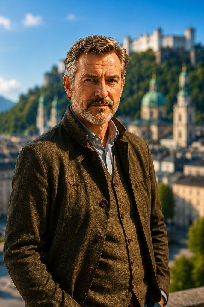Portrait of Benedikt Höller against a Salzburg backdrop